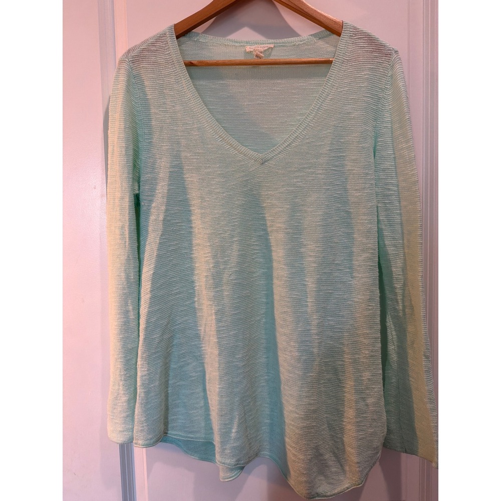 Eileen Fisher Mint Green V-Neck Textured Knit Sweater Womens XS/TP